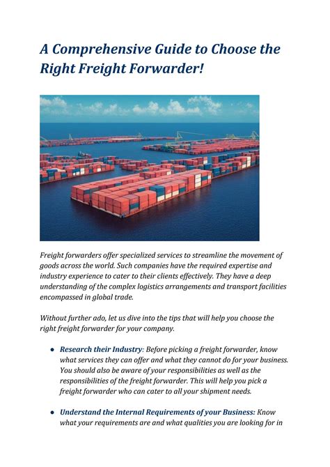 A Comprehensive Guide To Choose The Right Freight Forwarder By