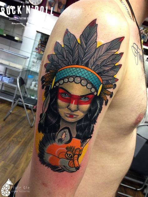Native American Girl And Fox Best Tattoo Design Ideas