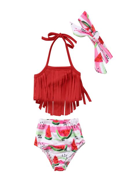 3pcs Baby Girl Watermelon Clothes Tassel Swimwear Bathing Suit Bikini
