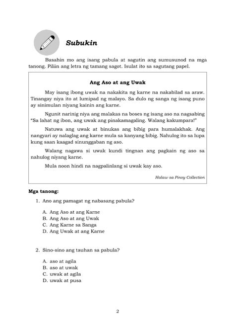 Filipino 6 Modyul 1 Pagsagot Sa Mga Tanong Tungkol Sa Napakinggan