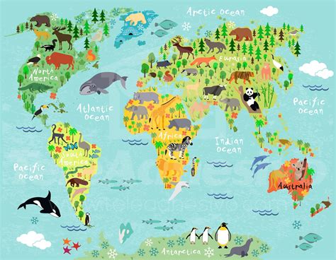 Kids Wall Sticker World Map Childrens Continents And