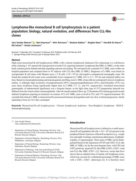 Lymphoma Like Monoclonal B Cell Lymphocytosis In A Patient Population