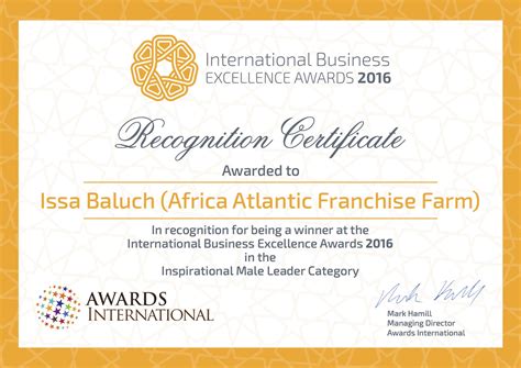 Issa Baluch Receives Inspirational Male Leader Award From International