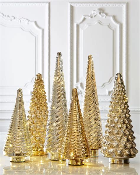Gold And Silver Mercury Glass Tabletop Trees Silver Christmas