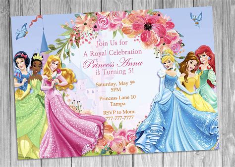 Princess Birthday Invitation Disney Princess Invitation Etsy Disney