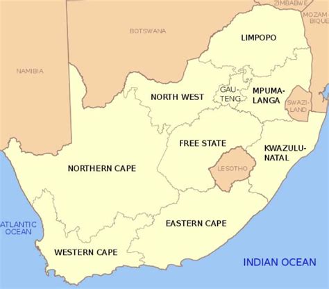 Map of South Africa, with provinces and neighbouring countries ...