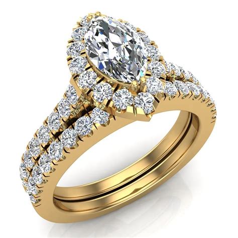 14k Yellow Gold Plated Marquise And Round Cut Dvvs1 Diamond Halo Bridal