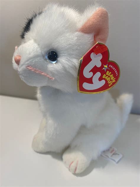 Ty Beanie Baby Delilah The White Cat With Black Eye Patch