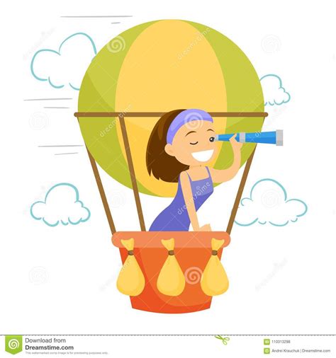Caucasian White Woman Flying In Hot Air Balloon Stock Vector