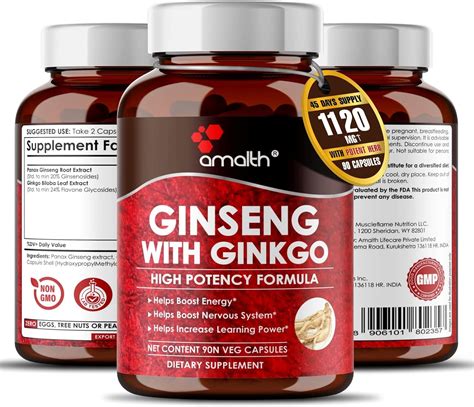 Amalth Panax Ginseng Ginkgo Biloba 1120mg Strength 90 Veg Capsule Premium Non