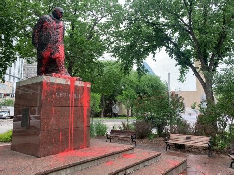 Special to the dorchester review. Red paint used to deface statue of Winston Churchill outside Edmonton city hall - Canada News