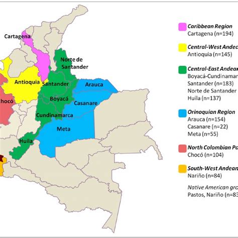 Map Showing The Departments Of Colombia And The Location Of The Samples
