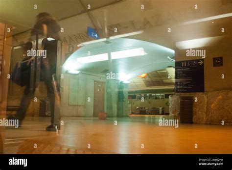 People Walking Inside Saint Lazare Subway Station Paris France View