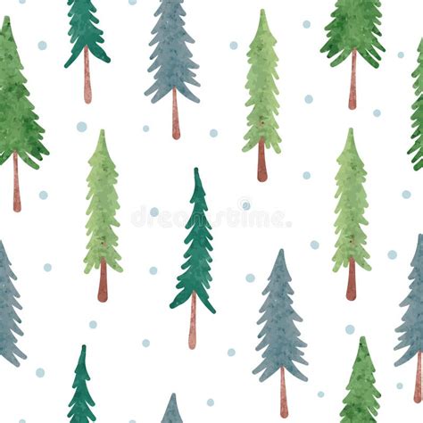 Christmas Tree Seamless Pattern Vector Winter Illustration With