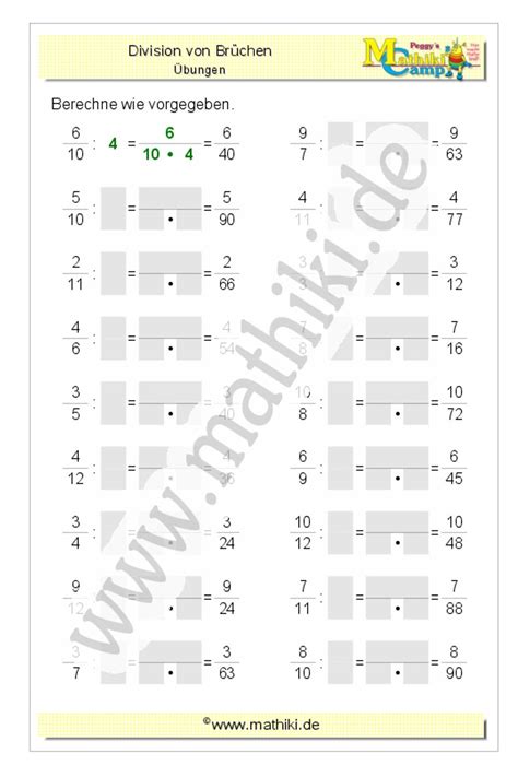 11.402 kostenlose arbeitsblätter für mathematik zum ausdrucken: Auf diesen Arbeitsblättern übst Du Brüche zu dividieren. # ...