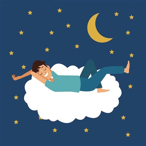 Premium Vector Colorful Scene Of Night With Man Sleep In Cloud With