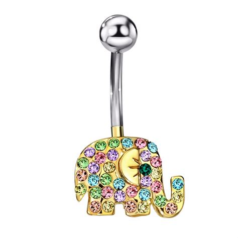 Rhinestone Elephant Belly Button Ring In Yellow Or Blue Etsy Belly