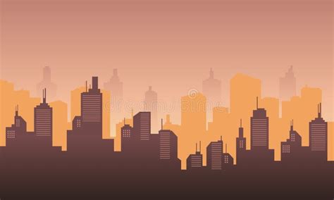 Town City Silhouette With Colour Of Orange Buildings Stock Illustration
