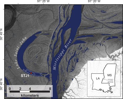 Location Of Lake Saint John Louisiana And Sediment Core Stj1 Used
