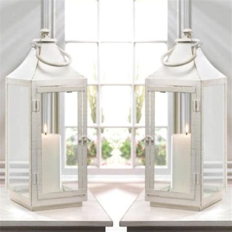 Set Of 2 Traditional White Lanterns Overstock 26435515