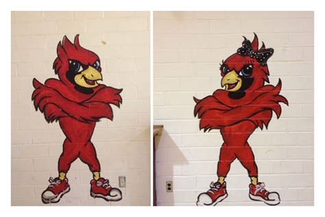 I Painted This Cute Boy And Girl Cardinal Mascot In My School Gym