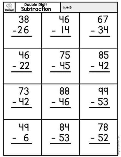 Subtraction with regroup printables for preschool and kindergarten basic geometry. Double Digit Subtraction - Superstar Worksheets
