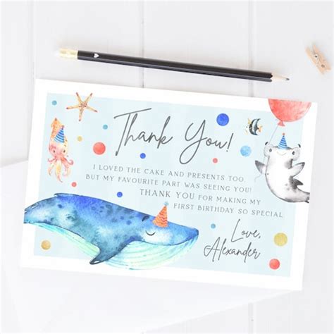Under The Sea Thank You Card Printable Cute Watercolor Under Etsy