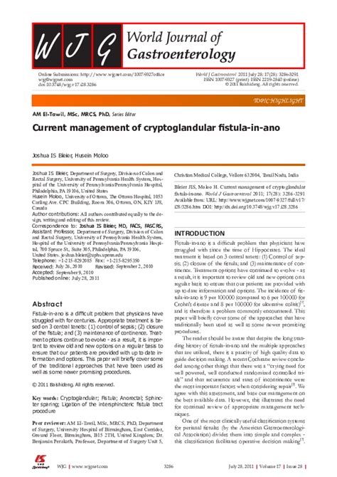 Pdf Current Management Of Cryptoglandular Fistula In Ano Joshua