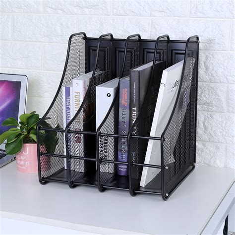 Sonew File Stand File Organizer4 Slots Metal Magazine Book File Stand