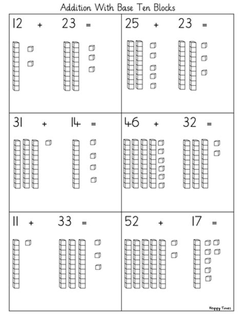 Adding 2-digit Numbers With Base 10 Worksheets