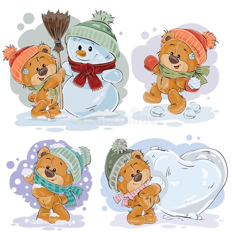 Set Vector Clip Art Illustrations Of Funny Teddy Bears Stock Vector