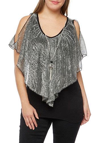 Plus Size Metallic Top With Removable Necklace Tops Metallic Top