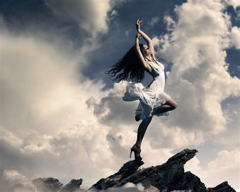 Brunette Girl Dancing On Mountain Top Clouds Hd Girls 4k Wallpapers