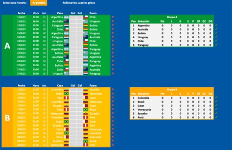 A divisão geográfica colocou países mais ao sul no grupo equivalente. Excel Copa América 2021 - Quiniela | Fixture | Prode ...