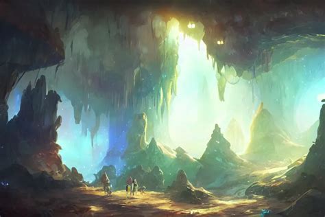 Glowing Crystal Cave Fantasy Art In The Style Of Stable Diffusion