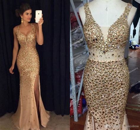 Stunning Gold Crystal Cheap Pageant Dresses Sheath See Through Waist