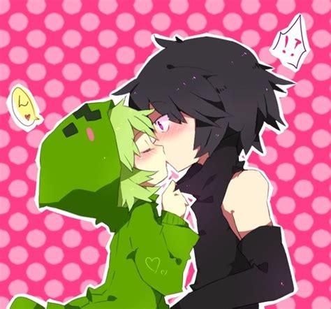 So Kawaii Creeper Girl And Enderman Surprise Kiss Minecraft Anime Couple Милые рисунки