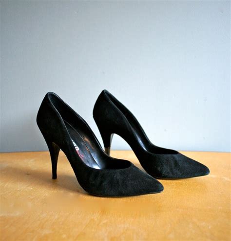 80s Wild Pair Black Suede Stiletto High Heel By Heightofvintage