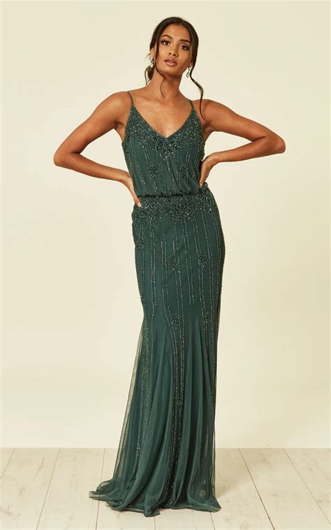 Keeva Maxi Dress In Emerald Green Lace And Beads Silkfred Embellished Bridesmaid Dress
