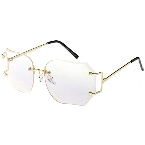 Oversize Rimless Square Glasses Slim Metal Beveled Clear Lens C433 Zerouv