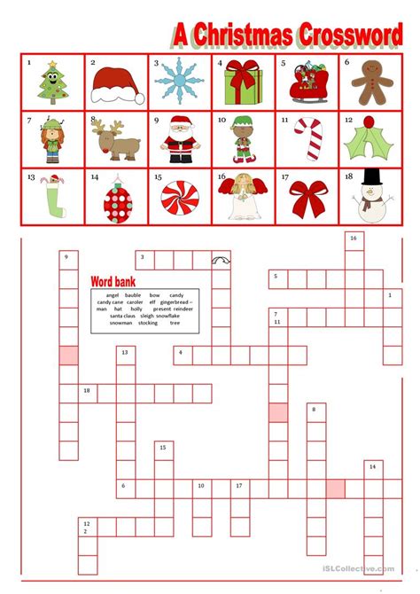 Print and solve thousands of casual and themed crossword puzzles from our archive. A Christmas Crossword with word bank - English ESL ...