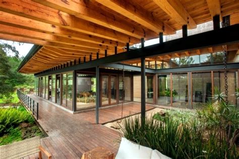Flat Roof Modern Wooden House In The Middle Of A Forest Of Mexico
