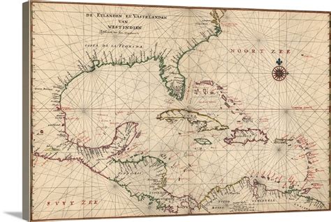Antique Map Of The Caribbean Ca 1639 Wall Art Canvas Prints Framed