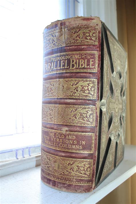 Large Antique Bible 1892 Illustrated Pictorial Parallel Leather Cover