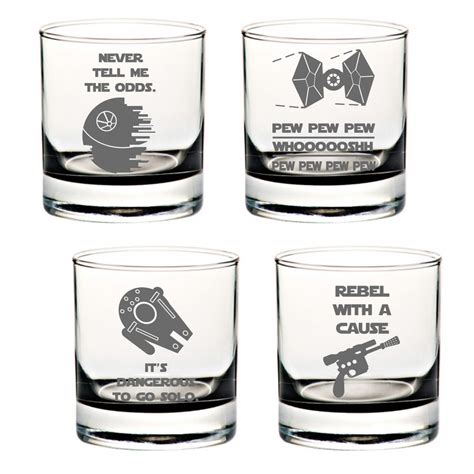 star wars inspired glasses set of 4 etched rocks whiskey etsy