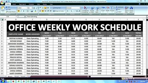 Exercise 11 Excel Practice Book How To Make Weekly Work Schedule In