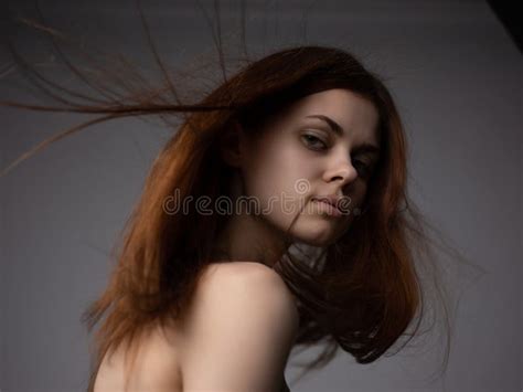Attractive Woman Red Hair Naked Shoulders Posing Close Up Stock Photo Image Of Brown
