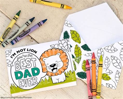 These printable illustrations have options for every age group. Printable Father's Day Card Coloring page cute lion jungle ...