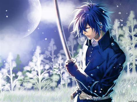 Sword Anime Guy With Blue Hair X Wallpaper Teahub Io