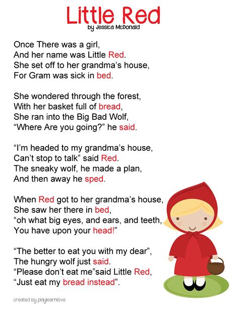 Little Red Riding Hood Poem 2550×3300 Fairytale Lessons Kids
